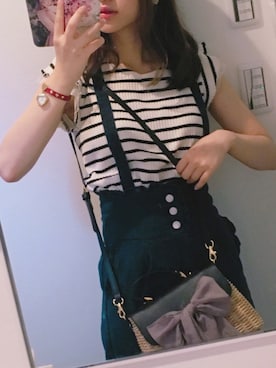 「マリンコーデ」｜「アイテム（オールインワン・サロペット）」を使った、Rihoさん（レディース・156cm）の夏コーディネート