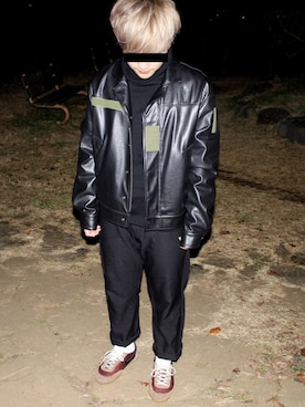 「Gosha Rubchinskiy（ゴーシャラブチンスキー）のアイテム（ライダースジャケット）」を使った、Fさん（メンズ・170cm）の冬コーディネート