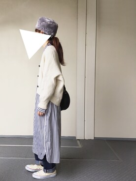 「BEAMS BOY（ビームスボーイ）のアイテム（シャツワンピース）」を使った、Chocorooさん（レディース・156cm）の冬コーディネート