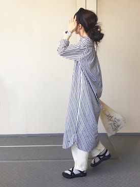 「BEAMS BOY（ビームスボーイ）のアイテム（シャツワンピース）」を使った、Chocorooさん（レディース・156cm）の春コーディネート