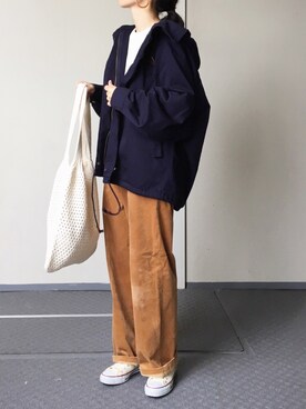 Chocorooさんの「たっぷり収納◆ふんわり柔らか肌触りスクエアフォルムニット編みトートバッグ 」を使ったコーディネート