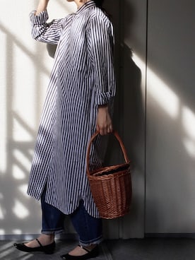 「BEAMS BOY（ビームスボーイ）のアイテム（シャツワンピース）」を使った、Chocorooさん（レディース・156cm）の春コーディネート