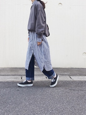 「BEAMS BOY（ビームスボーイ）のアイテム（シャツワンピース）」を使った、Chocorooさん（レディース・156cm）の秋コーディネート