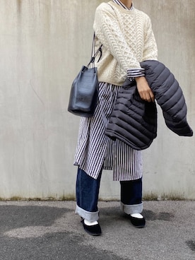 「BEAMS BOY（ビームスボーイ）のアイテム（シャツワンピース）」を使った、Chocorooさん（レディース・156cm）の冬コーディネート