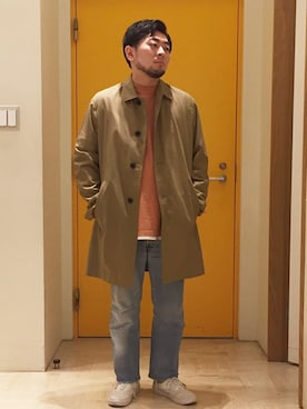 「GLOSTER（グロスター）のアイテム（ステンカラーコート）」を使った、GLOSTER stylingさん（メンズ・167cm）の春コーディネート