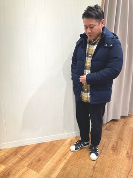 「GLOSTER（グロスター）のアイテム（ダウンジャケット/コート）」を使った、GLOSTER stylingさん（メンズ・165cm）の冬コーディネート