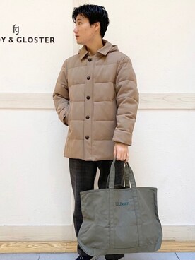 「GLOSTER（グロスター）のアイテム（ダウンジャケット/コート）」を使った、GLOSTER stylingさん（メンズ・175cm）の冬コーディネート