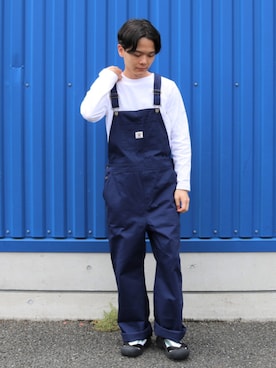 「バスクシャツ」｜「アイテム（オールインワン・サロペット）」を使った、GLOSTER stylingさん（メンズ・170cm）の春コーディネート