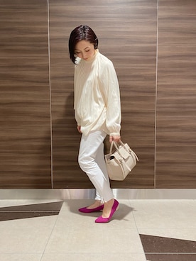 「LOWELL things（ロウェル　シングス）のLegacy/レザー2WAYオープントートバッグ mini（トートバッグ）」を使った、ナベさん（レディース・150cm）の冬コーディネート