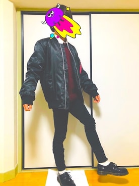 「ジーユー」｜「アイテム（MA-1）」を使った、Ryさん（メンズ・165cm）の秋コーディネート