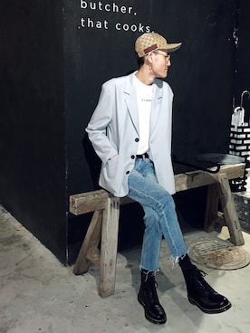 「Dr. Martens（ドクターマーチン）のDr.ﾏｰﾁﾝ　1460　8ホール（ブーツ）」を使った、蔣謙さん（メンズ・183cm）の冬コーディネート