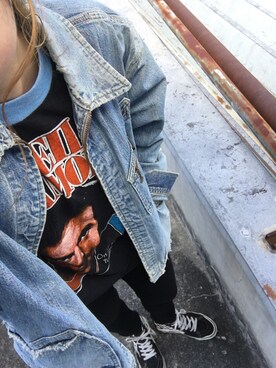 「ラグランTシャツ」｜「アイテム（デニムジャケット）」を使った、Reiさん（レディース・151cm）の春コーディネート