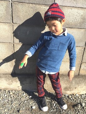 「BEN DAVIS（ベンデイビス）のアイテム（帽子）」を使った、smilemaaさん（キッズ・110cm）の冬コーディネート