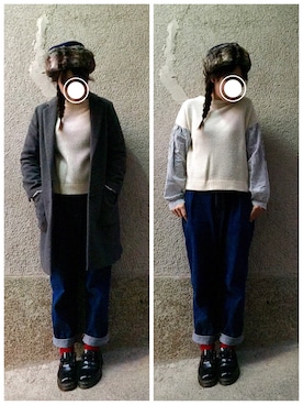 「マムジーンズ」｜「アイテム（チェスターコート）」を使った、もぴこさん（レディース・160cm）の冬コーディネート