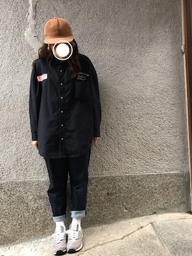 「ボーイフレンドシャツ」｜もぴこさん（レディース・160cm）の冬コーディネート