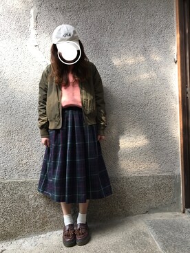 「melple（メイプル）のアイテム（帽子）」を使った、もぴこさん（レディース・160cm）の春コーディネート