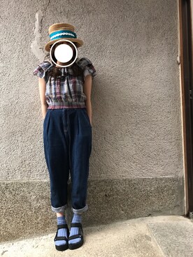 「kaorinomori（カオリノモリ）の【雑誌mer8月号掲載】【カオリノモリ】・ポークパイ（ハット）」を使った、もぴこさん（レディース・160cm）の春コーディネート