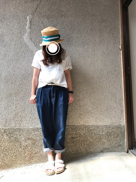 「kaorinomori（カオリノモリ）の【雑誌mer8月号掲載】【カオリノモリ】・ポークパイ（ハット）」を使った、もぴこさん（レディース・160cm）の春コーディネート