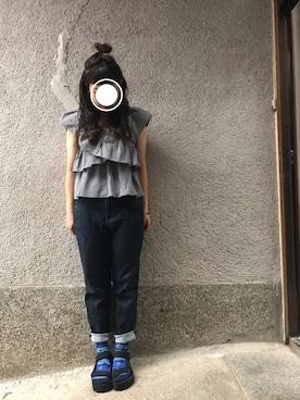「UBIQ（ユービック）のUBIQ / PLATFORM SANDAL（サンダル）」を使った、もぴこさん（レディース・160cm）の夏コーディネート