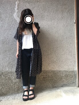 「UBIQ（ユービック）のUBIQ / PLATFORM SANDAL（サンダル）」を使った、もぴこさん（レディース・160cm）の夏コーディネート