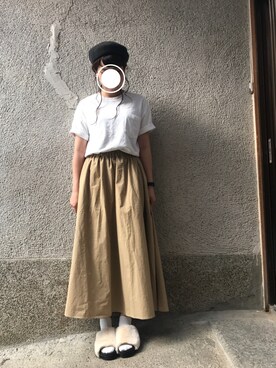 「Kastane（カスタネ）のチノボリュームスカート（スカート）」を使った、もぴこさん（レディース・160cm）の夏コーディネート