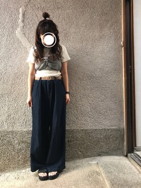「UBIQ（ユービック）のUBIQ / PLATFORM SANDAL（サンダル）」を使った、もぴこさん（レディース・160cm）の夏コーディネート