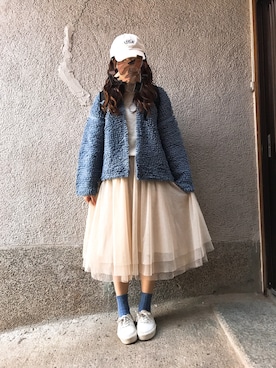 「melple（メイプル）のアイテム（帽子）」を使った、もぴこさん（レディース・160cm）の秋コーディネート