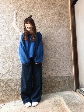 「blue」｜「アイテム（スウェット）」を使った、もぴこさん（レディース・160cm）の秋コーディネート