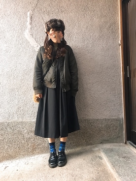 「ラメニット」｜「アイテム（MA-1）」を使った、もぴこさん（レディース・160cm）の冬コーディネート