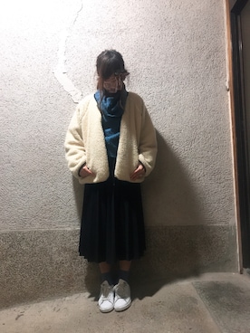 「黒スカート」｜「アイテム（ブルゾン）」を使った、もぴこさん（レディース・160cm）の冬コーディネート