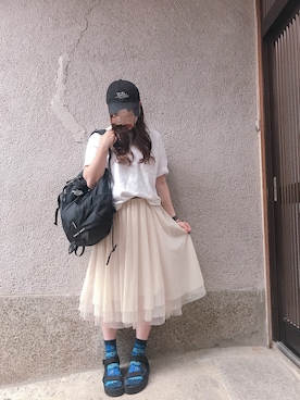 「UBIQ（ユービック）のUBIQ / PLATFORM SANDAL（サンダル）」を使った、もぴこさん（レディース・160cm）の夏コーディネート