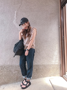「UBIQ（ユービック）のUBIQ / PLATFORM SANDAL（サンダル）」を使った、もぴこさん（レディース・160cm）の夏コーディネート