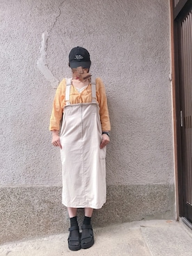 「スカラップ」｜「アイテム（キャップ）」を使った、もぴこさん（レディース・160cm）の夏コーディネート