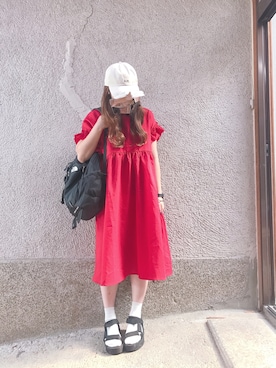 「AIM（エイム）のアイテム（帽子）」を使った、もぴこさん（レディース・160cm）の夏コーディネート