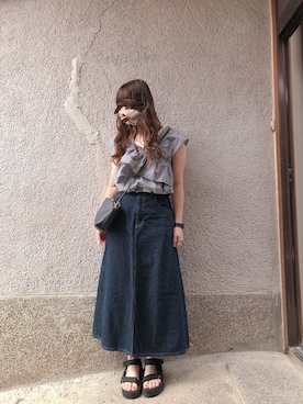 「UBIQ（ユービック）のUBIQ / PLATFORM SANDAL（サンダル）」を使った、もぴこさん（レディース・160cm）の夏コーディネート