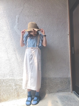 「teva」｜「アイテム（ジャンパースカート）」を使った、もぴこさん（レディース・160cm）の夏コーディネート