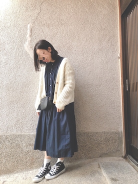 「CONVERSE（コンバース）のCONVERSE ALL STAR　ハイカットスニーカー（スニーカー）」を使った、もぴこさん（レディース・160cm）の秋コーディネート