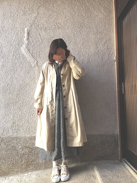 「小花柄」｜「アイテム（ノーカラージャケット）」を使った、もぴこさん（レディース・160cm）の秋コーディネート