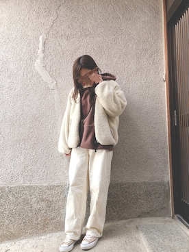 「Kastane（カスタネ）のリバーシブルボアブルゾン（ブルゾン）」を使った、もぴこさん（レディース・160cm）の冬コーディネート