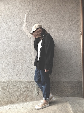 「QUEENHEAD（クイーンヘッド）のアイテム（キャップ）」を使った、もぴこさん（レディース・160cm）の春コーディネート