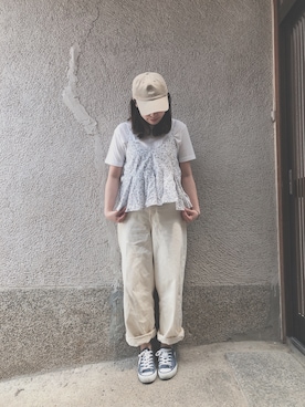 「QUEENHEAD（クイーンヘッド）のアイテム（キャップ）」を使った、もぴこさん（レディース・160cm）の春コーディネート