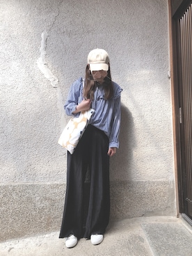 「QUEENHEAD（クイーンヘッド）のアイテム（キャップ）」を使った、もぴこさん（レディース・160cm）の春コーディネート