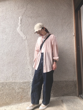 「QUEENHEAD（クイーンヘッド）のアイテム（キャップ）」を使った、もぴこさん（レディース・160cm）の春コーディネート