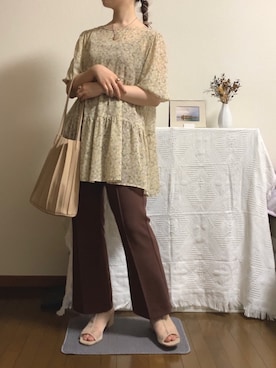 「apres jour clair（アプレジュールクレア）の【apres jour clair】2wayチュニックブラウス【ZOZOTOWN限定アイテム】（シャツ/ブラウス、ピンク系）」を使った、fujikoさん（レディース・162cm）の夏コーディネート