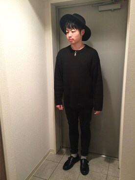 「GLOBAL WORK（グローバルワーク）のフェルトロングブリムハット/705078（ハット）」を使った、おーしゃんさん（メンズ・169cm）の冬コーディネート