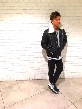 「スエット」｜「アイテム（ライダースジャケット）」を使った、DAISHIさん（メンズ・176cm）の秋コーディネート