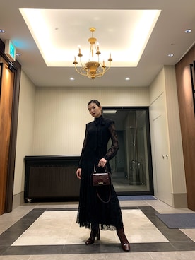 「ロングドレス」｜「アイテム（バッグ）」を使った、Lin-coさん（レディース・172cm）の冬コーディネート