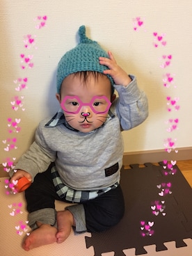 「スキップランド（スキップランド）のアイテム（シャツ/ブラウス、ブルー系）」を使った、achapiさん（キッズ）の冬コーディネート