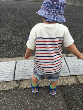 「西松屋（ニシマツヤ）のアイテム（帽子、ブルー系）」を使った、achapiさん（キッズ）の夏コーディネート