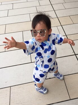 「西松屋（ニシマツヤ）のアイテム（浴衣、ブルー系）」を使った、achapiさん（キッズ）の夏コーディネート